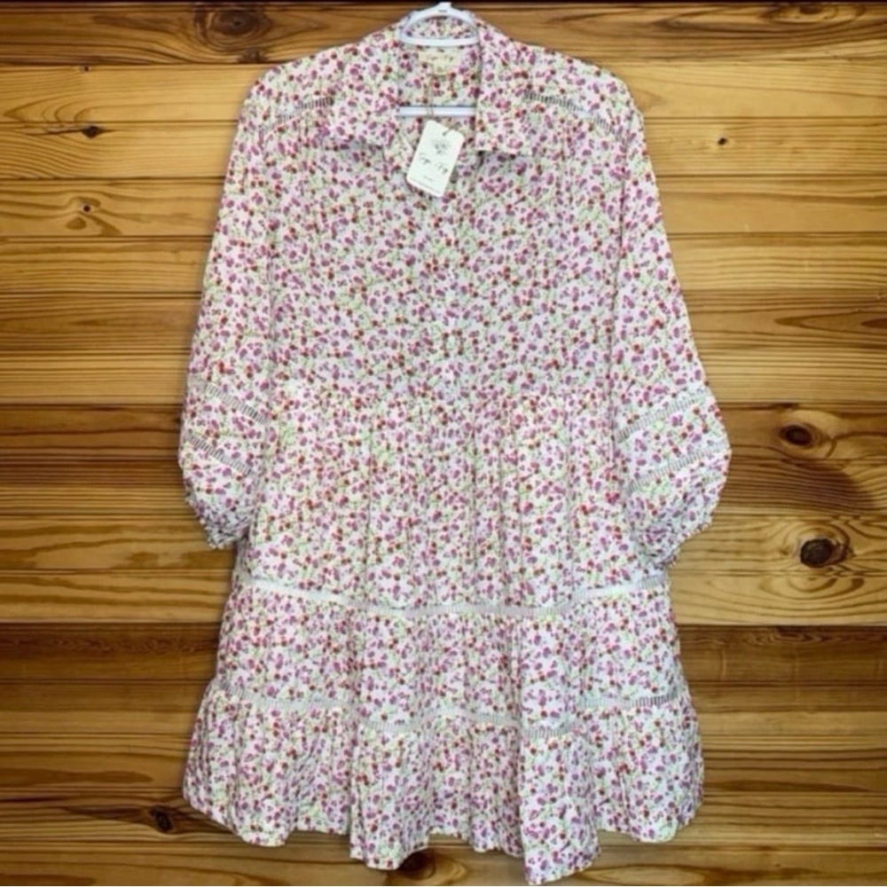 Sage + fig tiered puff sleeve floral dress Small New